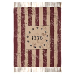 My Country Patriotic Red Gold Navy Americana 1776 Woven Cotton Blend 50 in. x 60 in. Throw Blanket