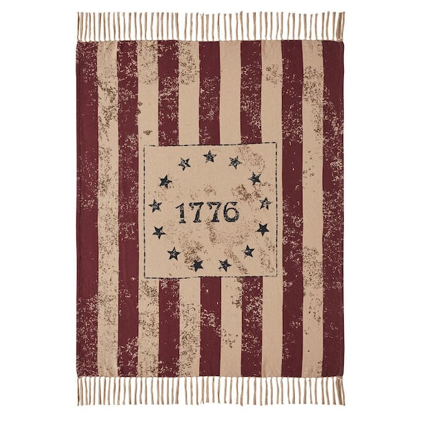 VHC Brands My Country Patriotic Red Gold Navy Americana 1776 Woven Cotton Blend 50 in. x 60 in. Throw Blanket