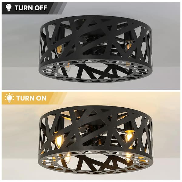 18 in. Indoor Black Ceiling Fan with Lights and Remote, Flush Mount Fan, 6-Speed Caged Ceiling Fan (Bulbs not Included)
