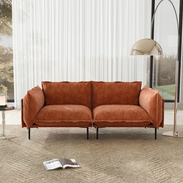 Mid-Century 75 in. 2-Seater Tapered Arm Velvet Modular Sectional Sofa Loveseat with High Legs for Small Space in Orange