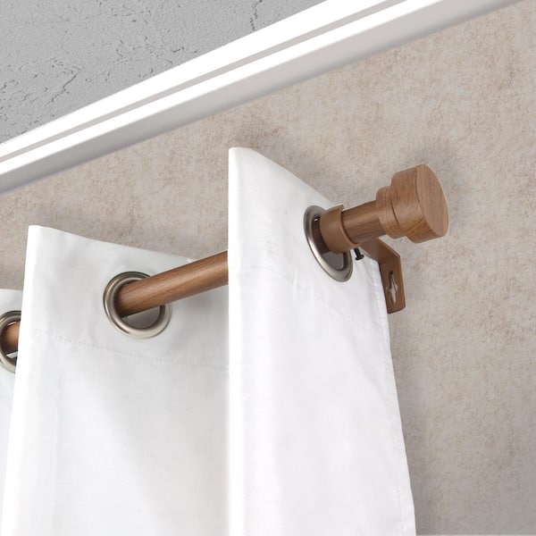 1 inch Adjustable Single Faux Wood Curtain Rod 28-48 inch in Dark Walnut with Bonnet Finials