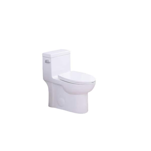 Berghild 12 in. Rough One-Piece 1.28 GPF Single Flush Elongated Bowl Toilet in Gloss White Seat Included, Side Press