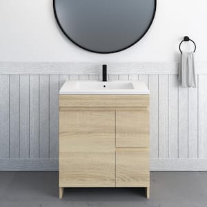 Mace 30 in. W x 20 in. D Single Sink Bathroom Vanity Right Side Drawers In White Oak With Acrylic Integrated Countertop