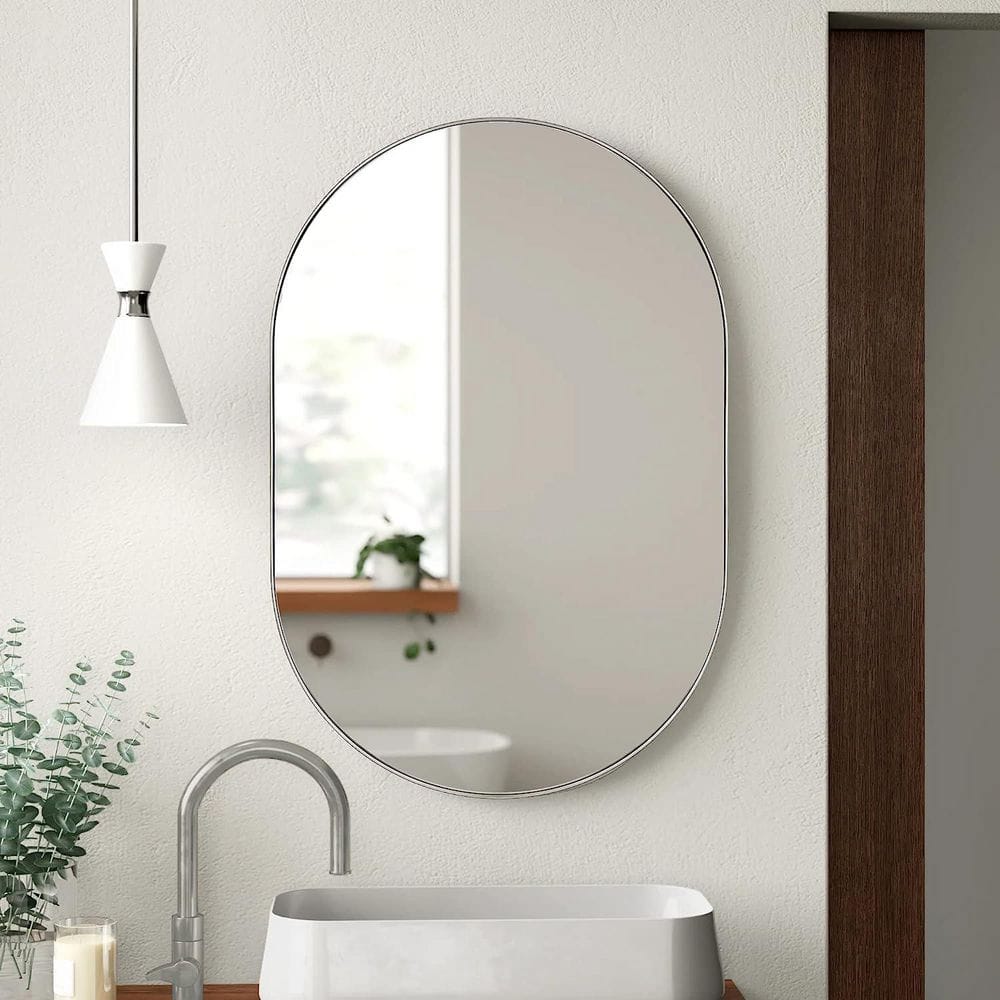 20 in. W x 33 in. H Silver Oval Wall Mirror with Aluminum Frame-Shatterproof HD Glass for Modern Home Decor price history on PriceWatchPro
