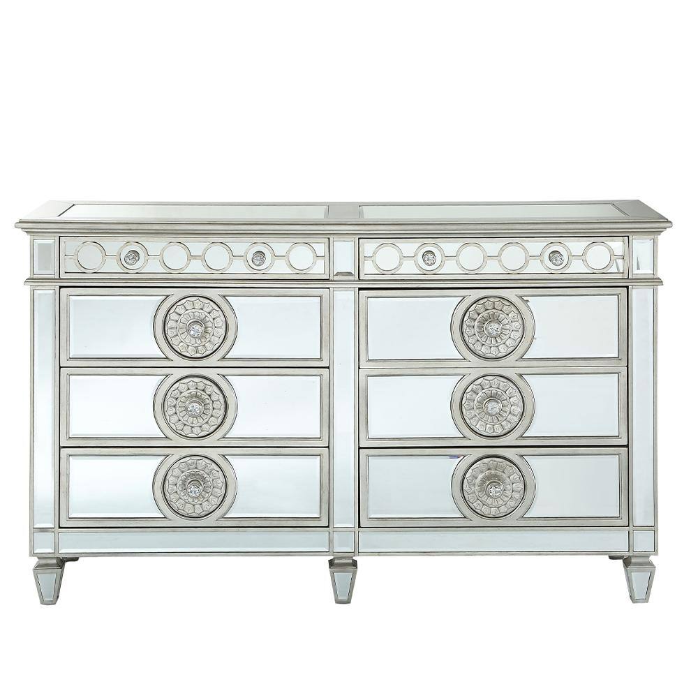 Varian 68" Mirrored White Glam Dresser with Felt Lined Drawers