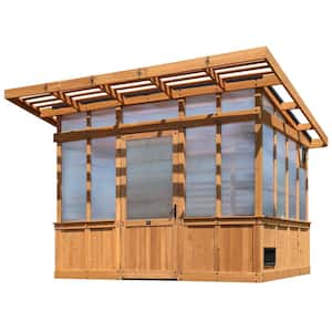 Poppy 11 ft. W x 7 ft. D x 8 ft. H Cedar Wood and Polycarbonate Light Brown Walk-In Outdoor Greenhouse Kit