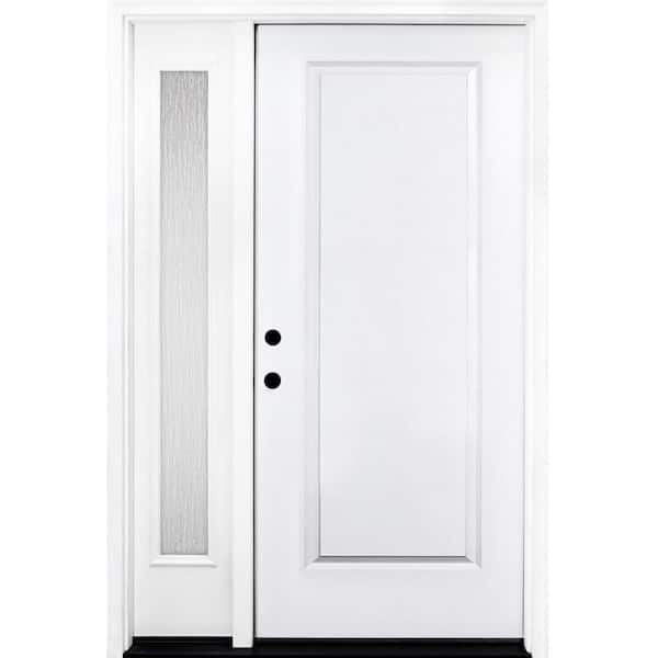 Steves & Sons 51 in. x 80 in. Element Series 1-Panel RHIS Primed White Steel Prehung Front Door with Single 12 in. Rain Glass Sidelite
