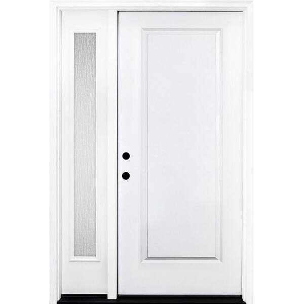 Steves & Sons 53 in. x 80 in. Element Series 1-Panel RHIS Primed White Steel Prehung Front Door with Single 14 in. Rain Glass Sidelite