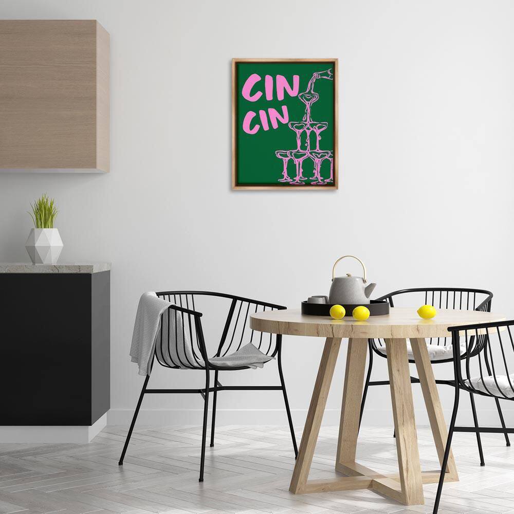 Green and Pink Cin Cin by House of Lulu Brown Floater Frame Typography Graphic Art Print 21 in. x 17 in. price history on PriceWatchPro