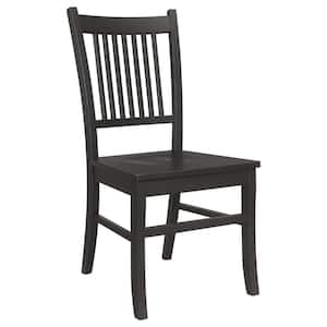 Black Asian Hardwood Dining Chair with Slatted Back Set of 2