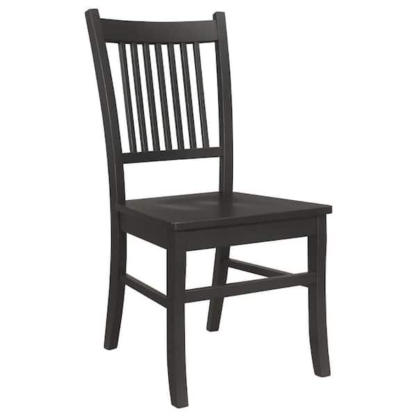Benjara Black Asian Hardwood Dining Chair with Slatted Back Set of 2