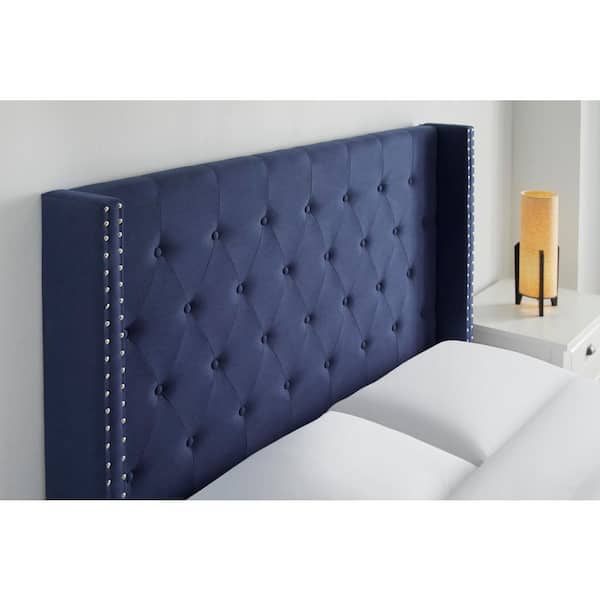 Stylewell Highfield Midnight Blue, Upholstered Wingback Queen Bed