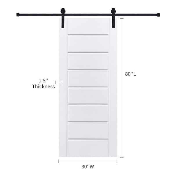 Modern Eight Panel 30 in. x 80 in. MDF White Barn Sliding Door With Hardware kit