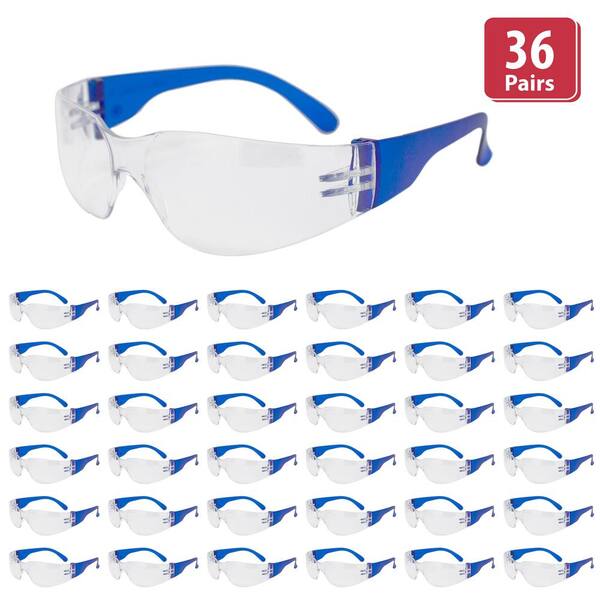 Blue, Crystal Clear Lens Color Temple Safety glasses (36-Pairs)