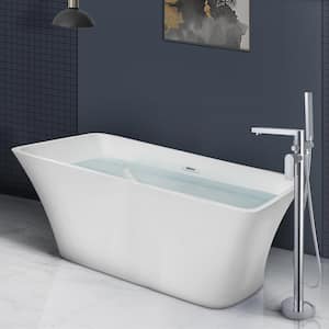 55 in. Special Rectangle Acrylic Freestanding Soaking SPA Tub Flatbottom Non-Whirlpool Bathtub in White