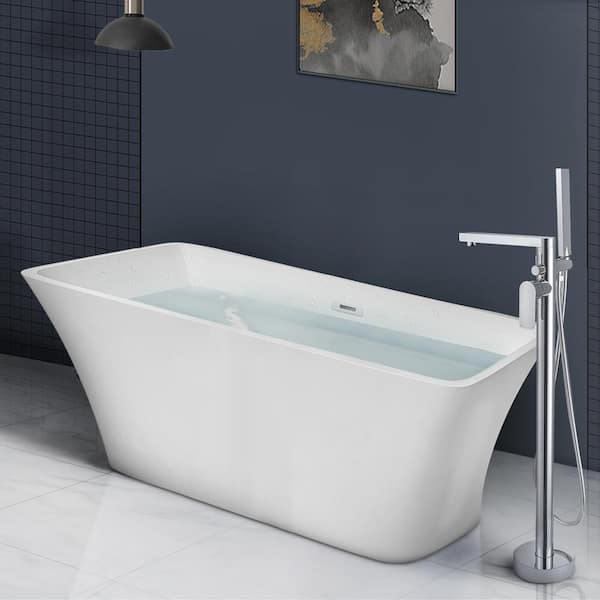 Satico 55 in. Special Rectangle Acrylic Freestanding Soaking SPA Tub Flatbottom Non-Whirlpool Bathtub in White