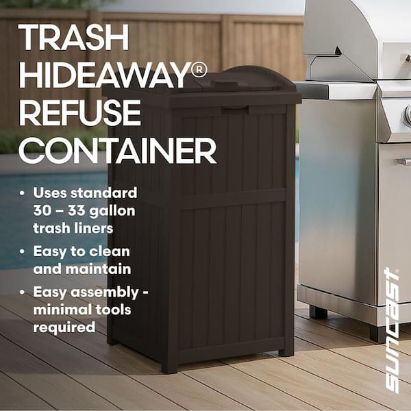 Suncast Plastic Trash Hideaway 30 Gallon Brown Outdoor Trash Can