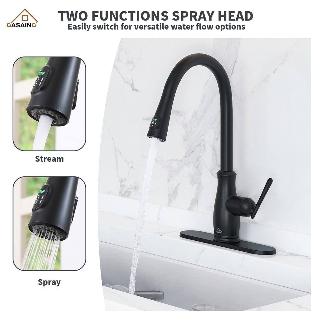Matte Black Pull Down Kitchen Faucet with Digital Display