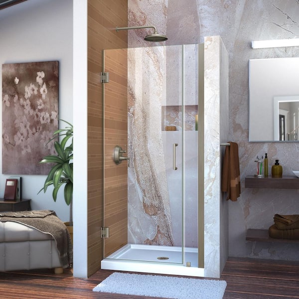 DreamLine Unidoor 32 to 33 in. x 72 in. Frameless Hinged Shower Door in Brushed Nickel