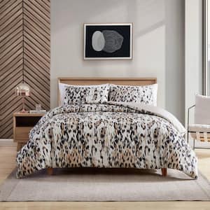 Abstract Leopard 3-Piece Brown Cotton Full/Queen Comforter Set