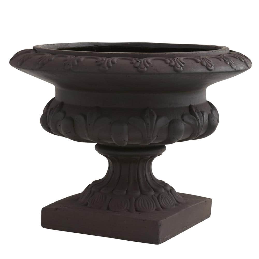 12.5" Tall Black Iron-Finished Decorative Urn for Indoor/Outdoor Use