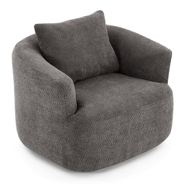 38.2 in Gray Upholstered 360° Swivel Arm Chair with a Throw Pillow for Living Room