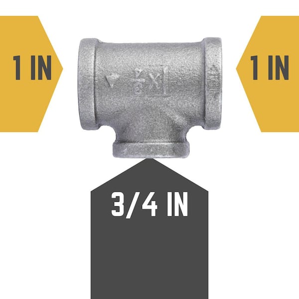 1" X 3/4" BSP Reducing Tee Black Malleable Iron Pipe Fitting 