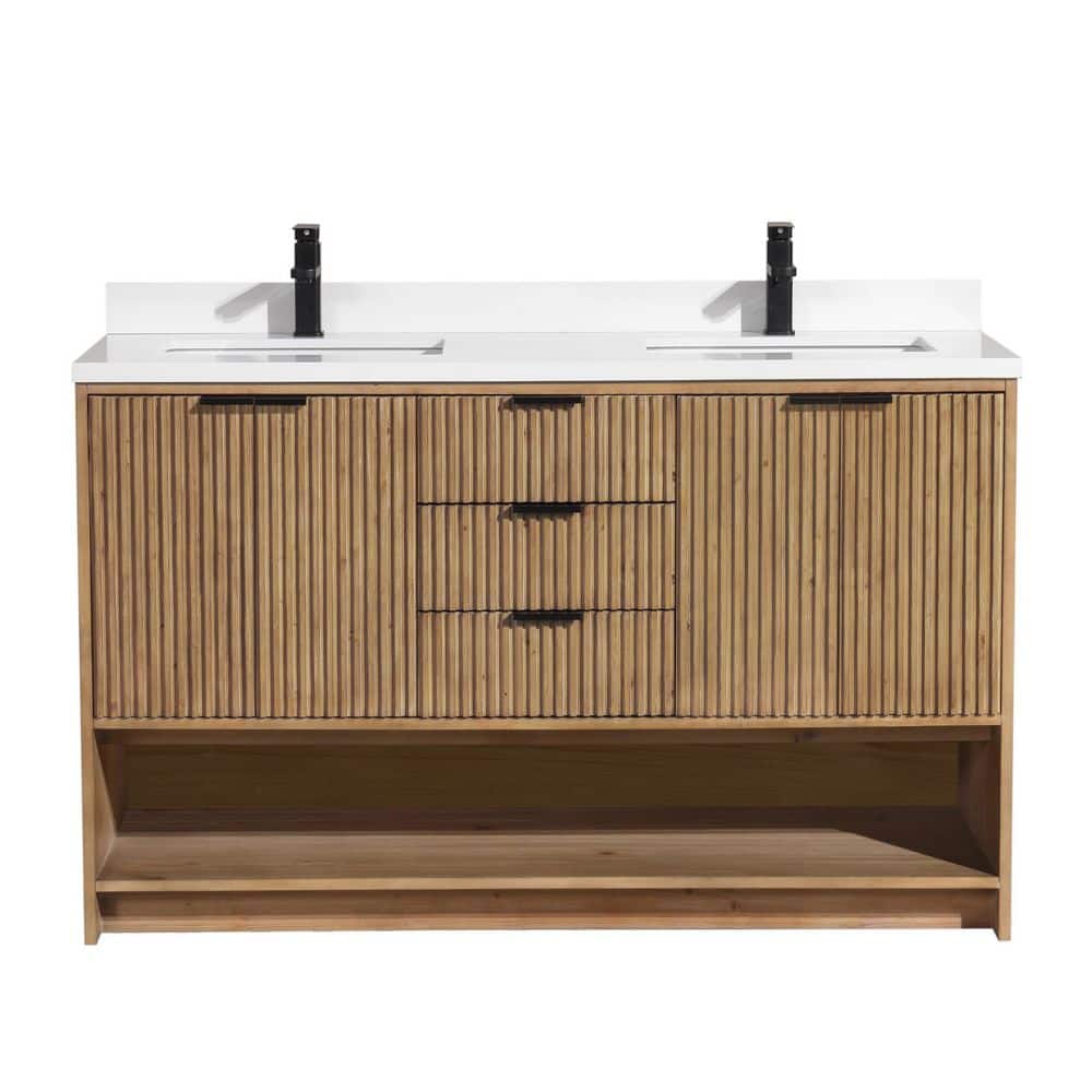San Diego 55" Weathered Fir Double Sink Freestanding Vanity