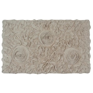 Bell Flower Collection 100% Cotton Tufted Bath Rugs, 21 in. x34 in. Rectangle, Linen