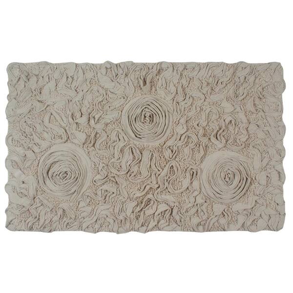 Bell Flower Collection 100% Cotton Tufted Bath Rugs, 21 in. x34 in. Rectangle, Linen
