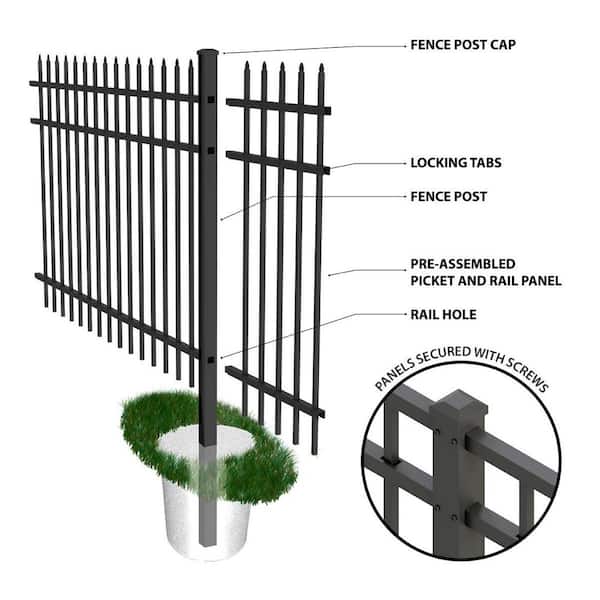 FORGERIGHT 72 in. 4 ft. Black Osprey Black Aluminum Fence Line Post