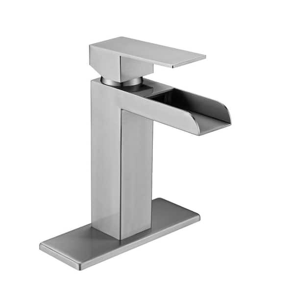 Lukvuzo Single Handle Bathroom Faucet with 1 or 3 Hole Vanity Faucet with Deck Plate and Overflow Pop Up Drain in Brushed Nickel