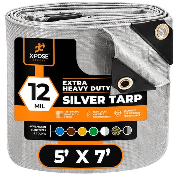 Heavy-Duty Silver Poly Tarp 5 ft. x 7 ft. Multi-Purpose Protective Cover Durable Extra Thick 12 Mil Polyethylene