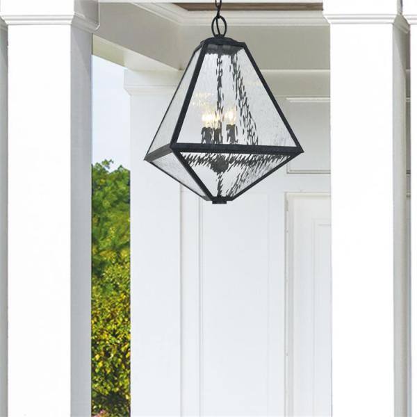Black Charcoal Outdoor Chandelier with White Glass Panels