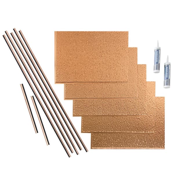 Fasade Hammered 18 in. x 24 in. Polished Copper Vinyl Decorative Wall Tile Backsplash 15 sq. ft. Kit