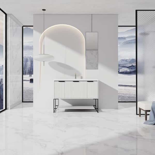 Unbranded 48 in. W x 18 in. D x 35 in. H Freestanding Single Sink Bath Vanity in White with White Resin Top