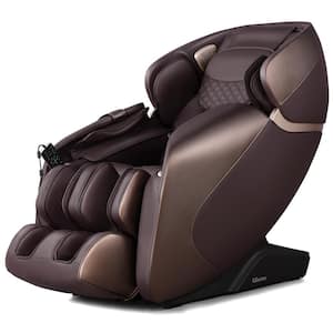 Brown PU Leather Full Body Massage Chair Zero Gravity with SL Track, Intelligent Voice Control &Heat Therapy