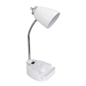 18.5 in. Gooseneck Organizer Desk Lamp with Holder and Charging Outlet, White