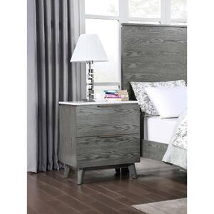 Nathan 2-Drawer Nightstand with USB Port White Marble and Grey