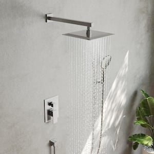 3-Spray Patterns with 2.5 GPM 10 in. Wall Mount Dual Shower Heads with Handheld in Brushed Nickel (Valve Included)