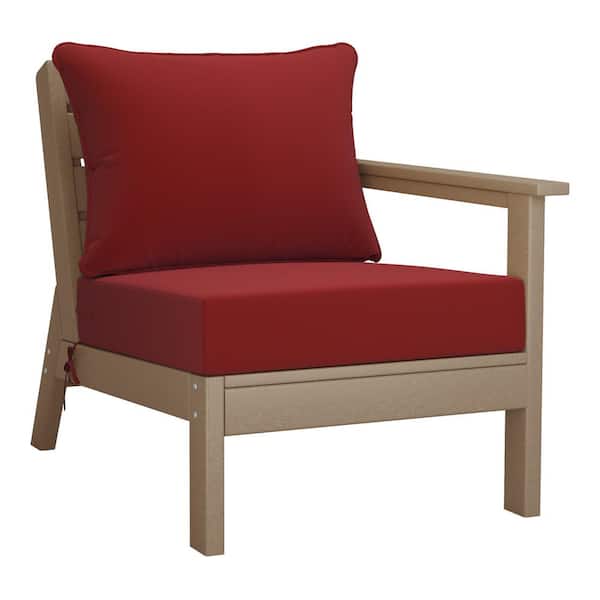 Westin Outdoor Birchwood Outdoor Patio Deep Seating Right Facing Arm HDPE Lounge Chair in Weathered Wood with Red Cushions