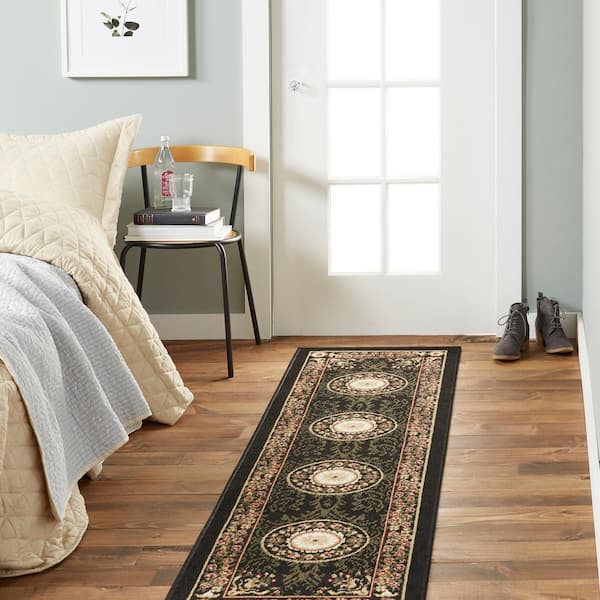 Optimum Athens Black/Beige 2 ft. x 7 ft. Border Runner Area Rug