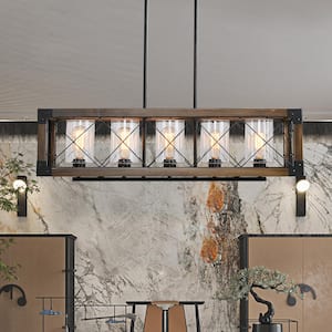 5-Light Black Color Candle Kitchen Island Linear Chandelier With Iron Shade