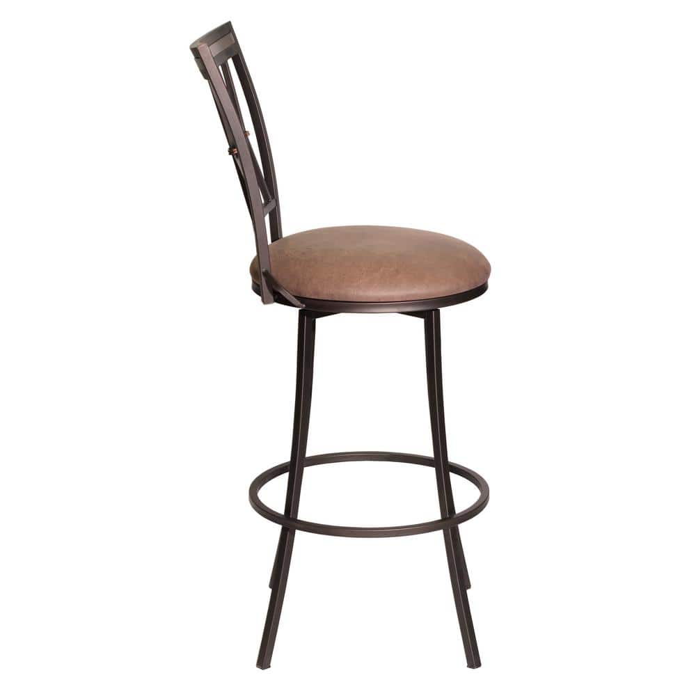 Camel Brown Swivel Metal Barstool with Leather Seat