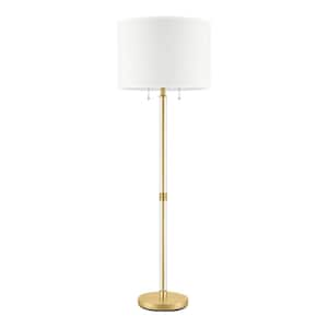 Kersey 61 in. 2-Light Gold and Clear Acrylic Standard Floor Lamp with Fabric Drum Shade