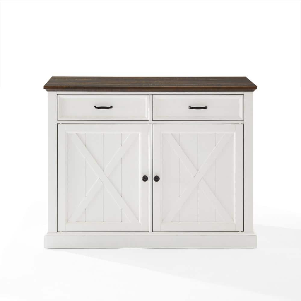 Clifton 36" Distressed White and Brown Modern Farmhouse Kitchen Island