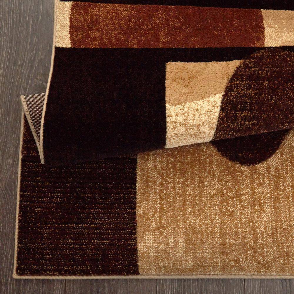 Brown and Beige Geometric Synthetic 8' x 10' Area Rug
