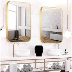 24 in. W x 32 in. H Rectangular Framed Rounded Corner Wall Mounted Bathroom Vanity Mirror Gold Metal