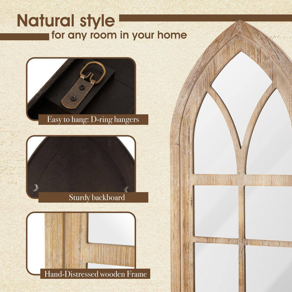 Rustic Arch Full-Length Natural Wood Wall Mirror 40"x22"