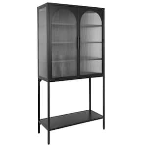 31.50 in. W x 13.80 in. D x 63.00 in. H Black Linen Cabinet with 2 Arched Doors and Adjustable Shelves